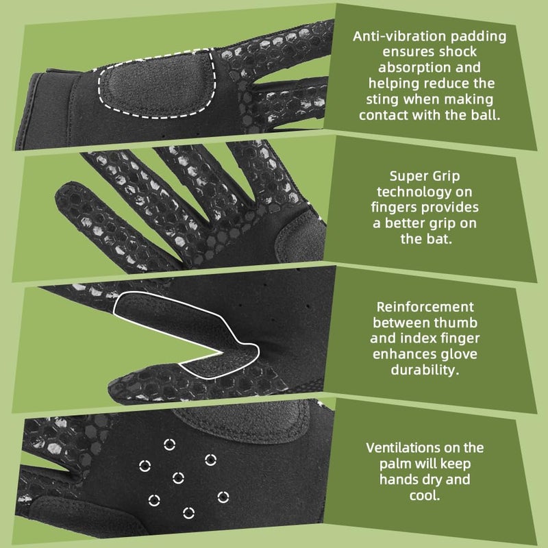 Seibertron B-A-R PRO 2.0 Signature Baseball/Softball Batting Gloves Super Grip Finger Fit for Youth Black S - Image 4